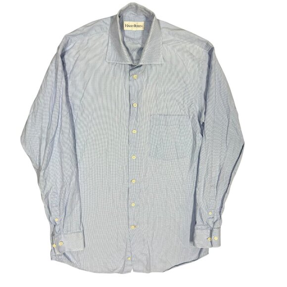 Harry Rosen Dress Shirt Textured Long Sleeve Button Up Blue Cotton 15 1/2 Medium - Picture 1 of 8